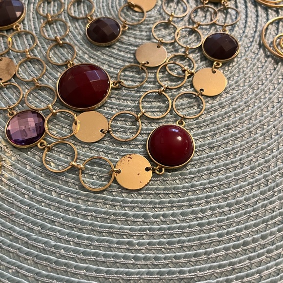 Purple Goldtone Statement Necklaces with Circle Earrings- 5 pieces - Picture 2 of 10